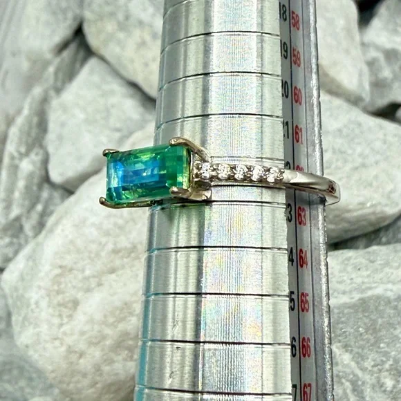 Peacock Quartz Emerald Cut Ring 1.4CTW Platinum Over 925 Sz 10 - Picture 17 of 17